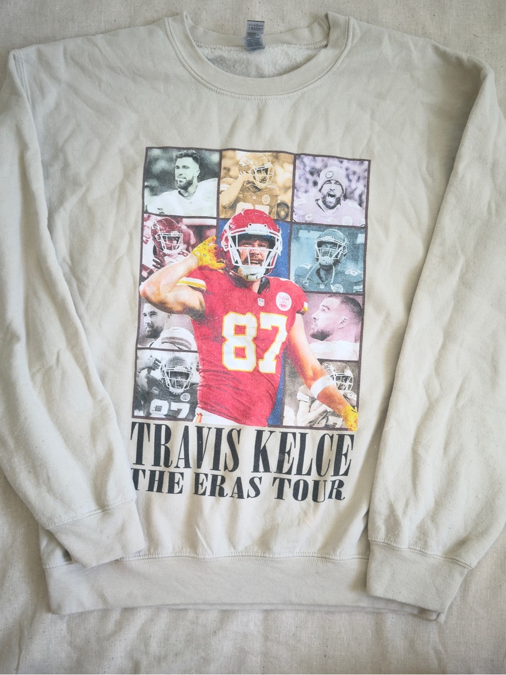 Old Navy Cream Crewneck Sweatshirt with Red & Yellow Football Graphic